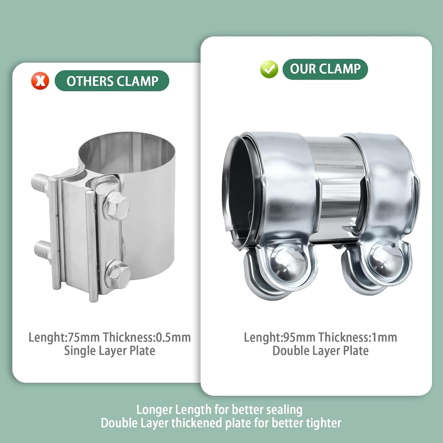 Thumbnail 4 de Exhaust Clamp 55 mm x 95 mm stainless steel exhaust special clamp (2 clamps)