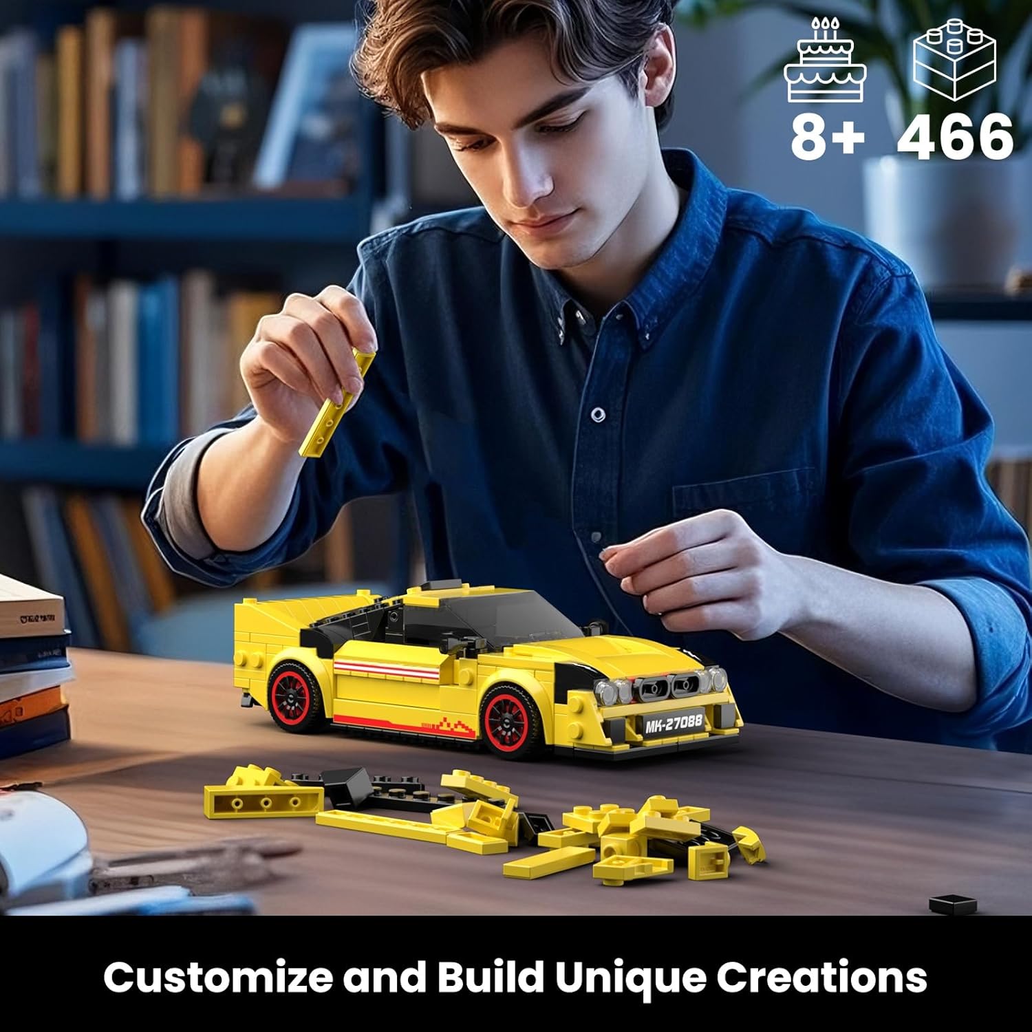 Thumbnail 1 de Mould King 27088 Technik Sportwagen Bausteinset mit Acryl-Vitrine (466 Teile)