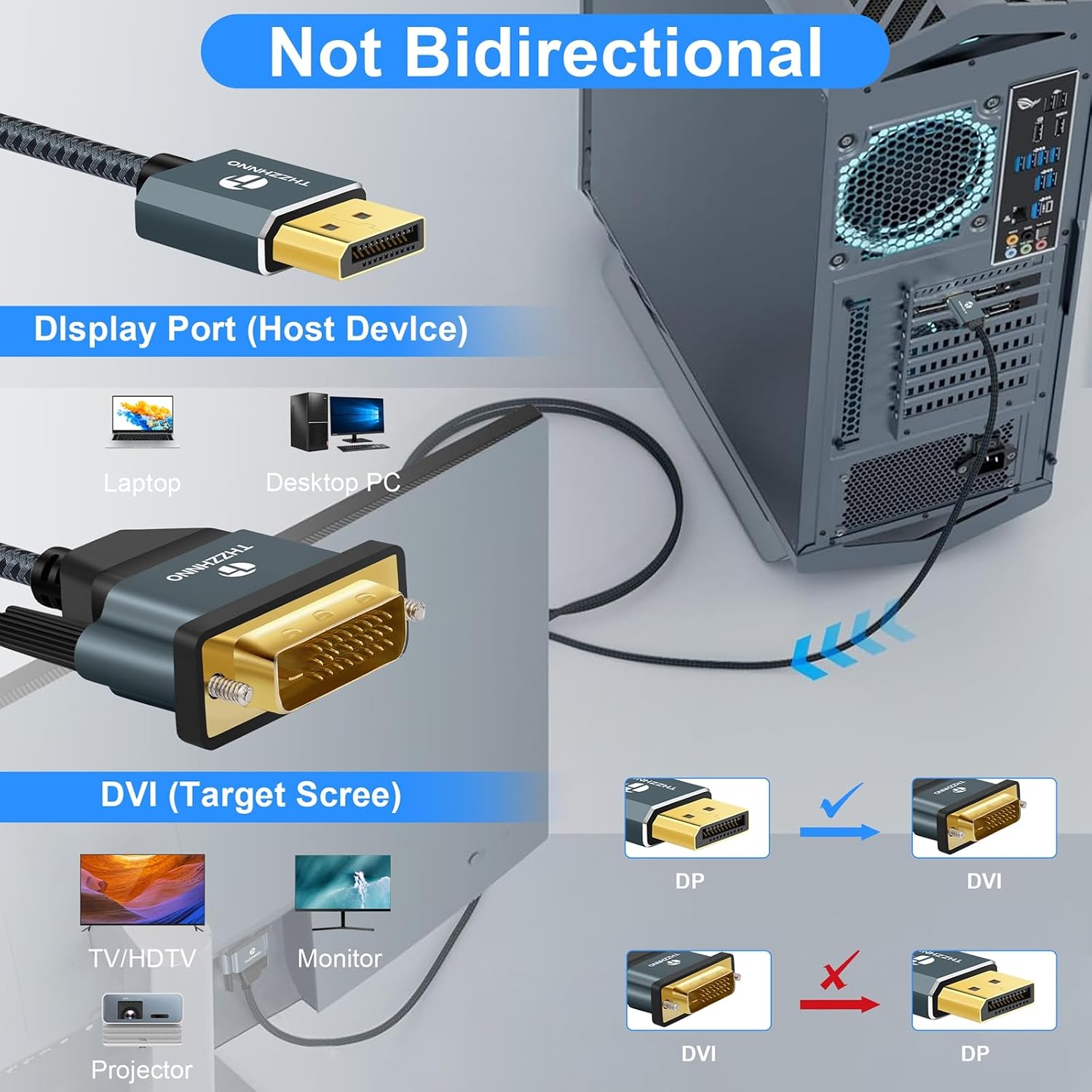 Thumbnail 1 de Thzzhnno DisplayPort zu DVI Kabel 2M