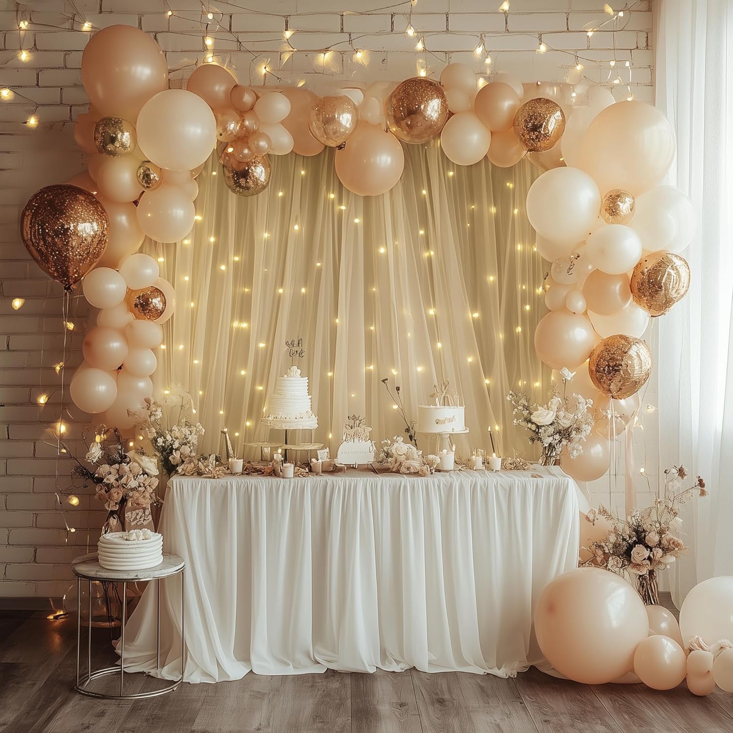 Detalle de Xiomot Tulle Backdrop Curtain with Lights - 4 Panels of 5x8ft Each with USB-Powered String Lights
