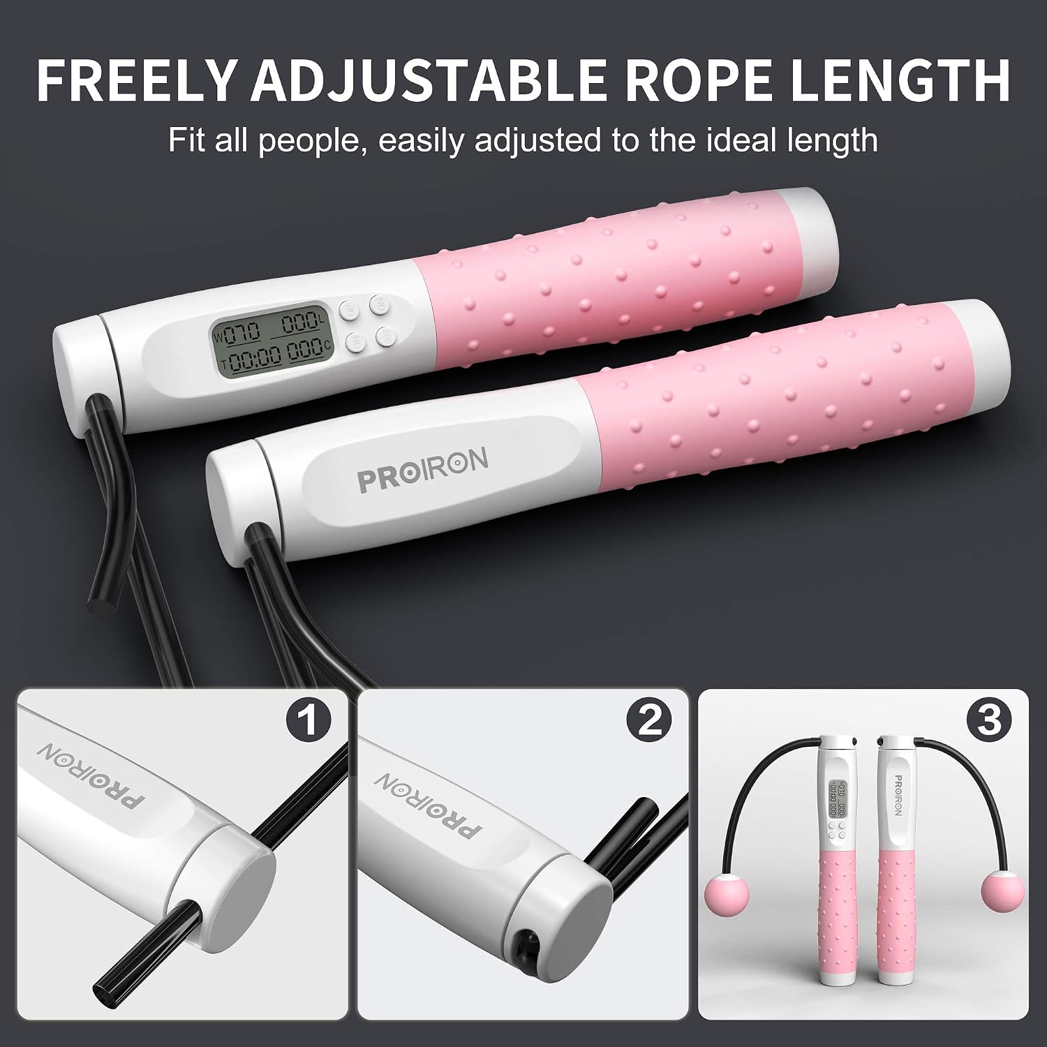Thumbnail 6 de PROIRON Skipping Rope: Digital Jump Rope with Adjustable Weights and Cordless Option