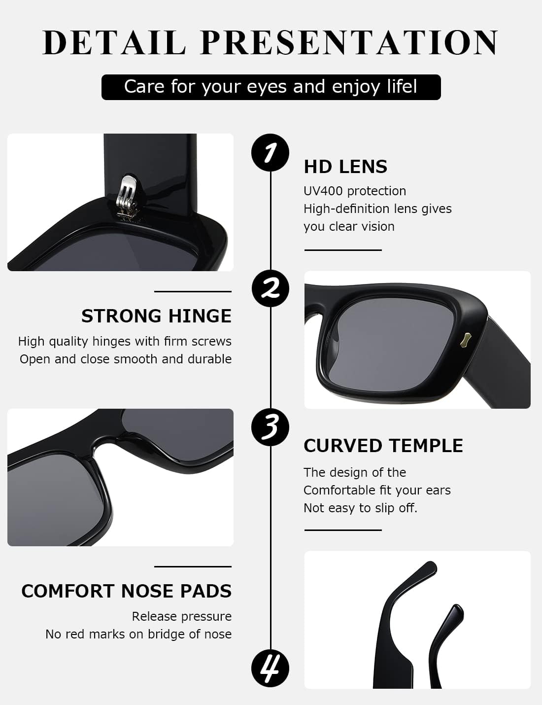 Thumbnail 4 de kimorn Sunglasses for Women and Men – Trendy Retro Oversize Square Frames K1337