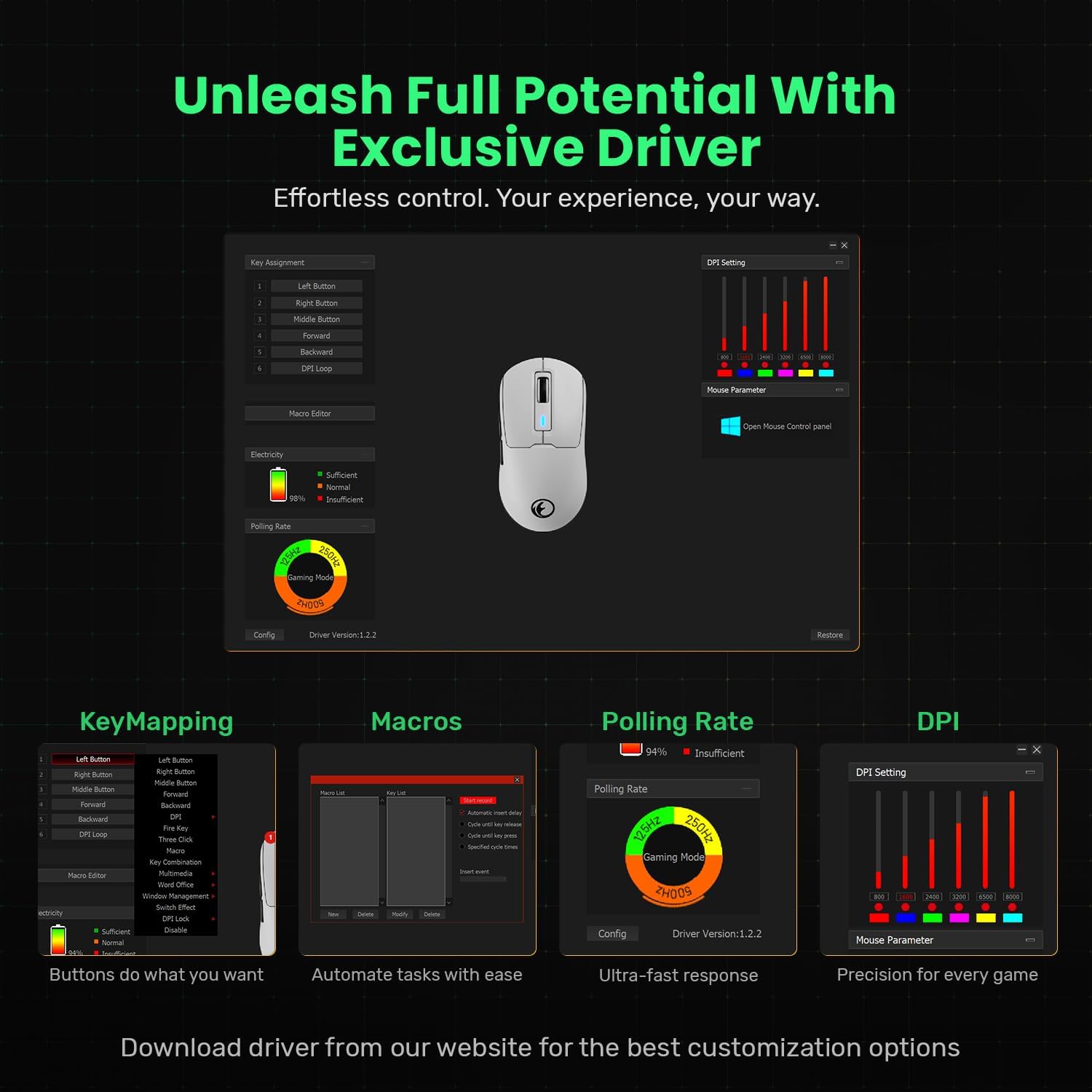 Detalle 2 de IFYOO G59 Tri-Mode 2.4G/BT/Wired Gaming Mouse with Type-C charging, up to 8000 DPI
