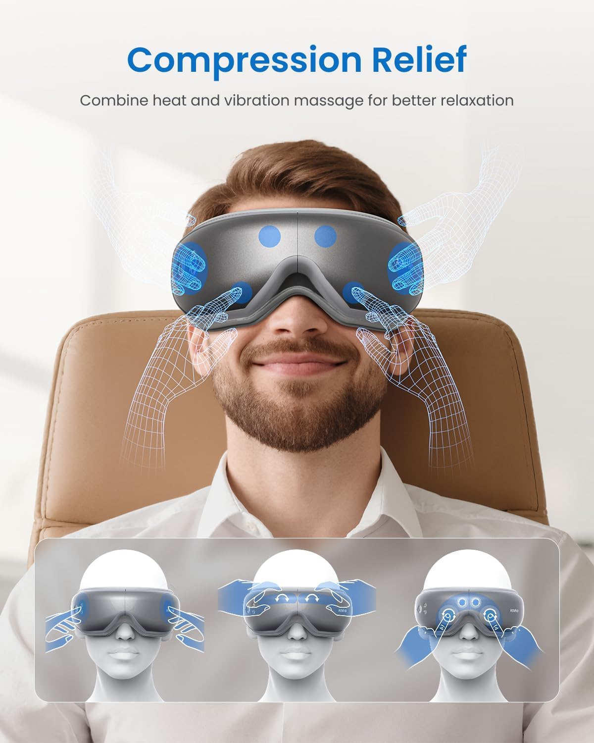 Detalle de RENPHO Eyeris 1 Eye Massager with Heat, Vibration & Bluetooth Music