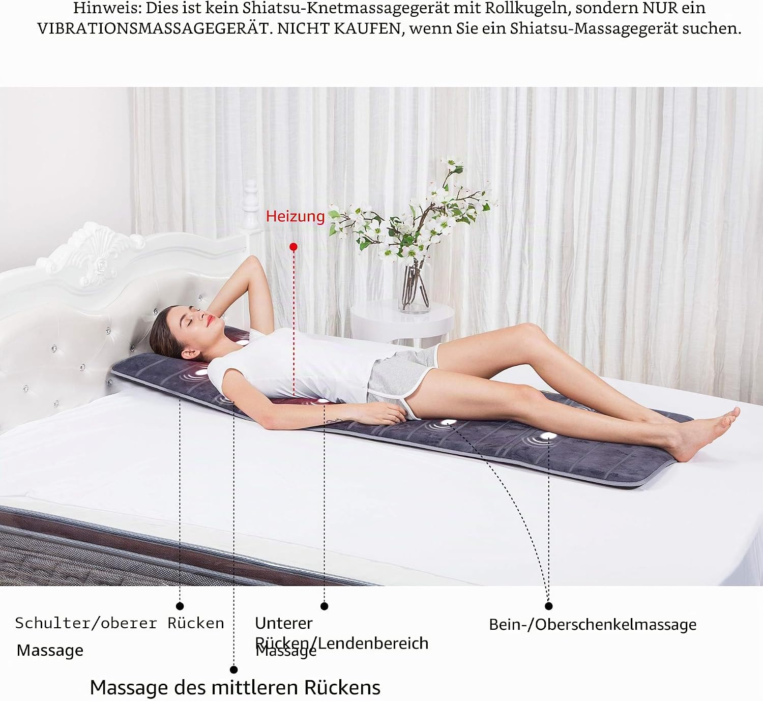 Detalle de COMFIER Elektrische Massagematte mit Wärmefunktion – Ganzkörpermassage mit 10 Motoren, 2 Heizkissen & 5 Modi