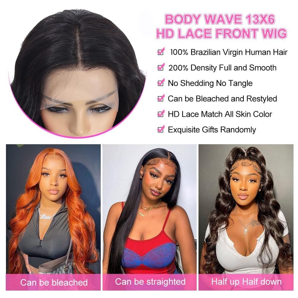 Detalle 2 de padise 30-Inch 13x6 Lace Front Body Wave Human Hair Wig (200% Density, HD Transparent Lace, Pre-Plucked, Glueless)
