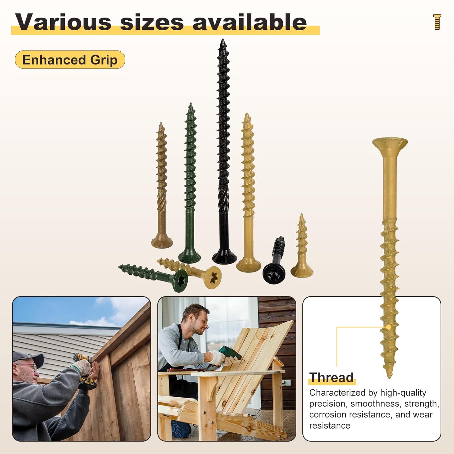 Thumbnail 4 de METALLIXITY Deck Screws #8 x 1-1/4" T25 Torx (Tan) – 500 pack with T25 bit