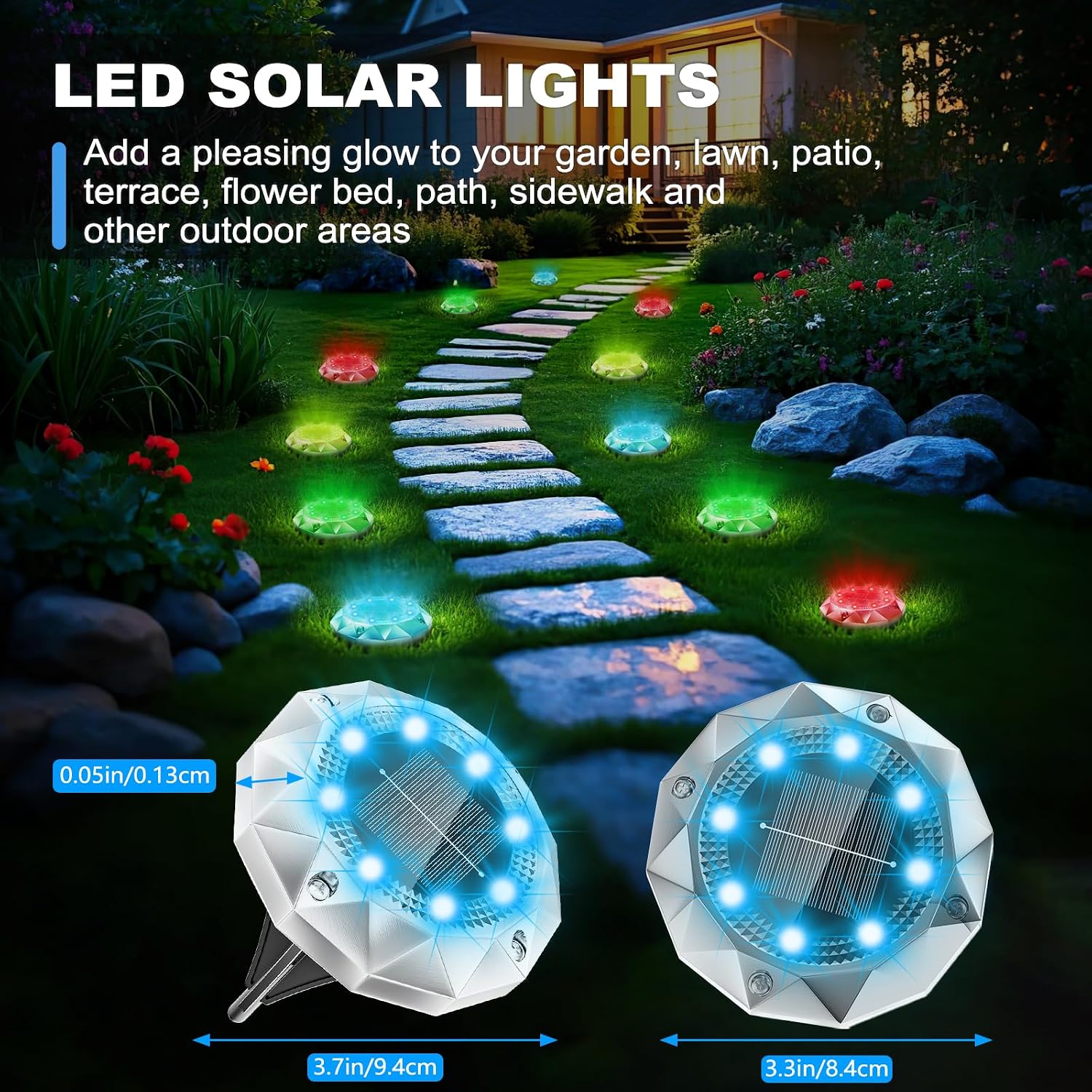 Detalle de FIFlying RGB-Solar-Bodenleuchten für den Außenbereich (IP65) – 8 helle LED für Auffahrt, Terrasse & Garten