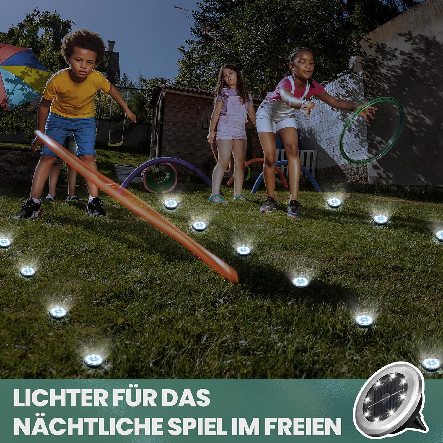 Detalle de Solpex Klein Solar Bodenleuchten – 10er Set, 8 LEDs, Edelstahl, IP65, für Garten und Weg