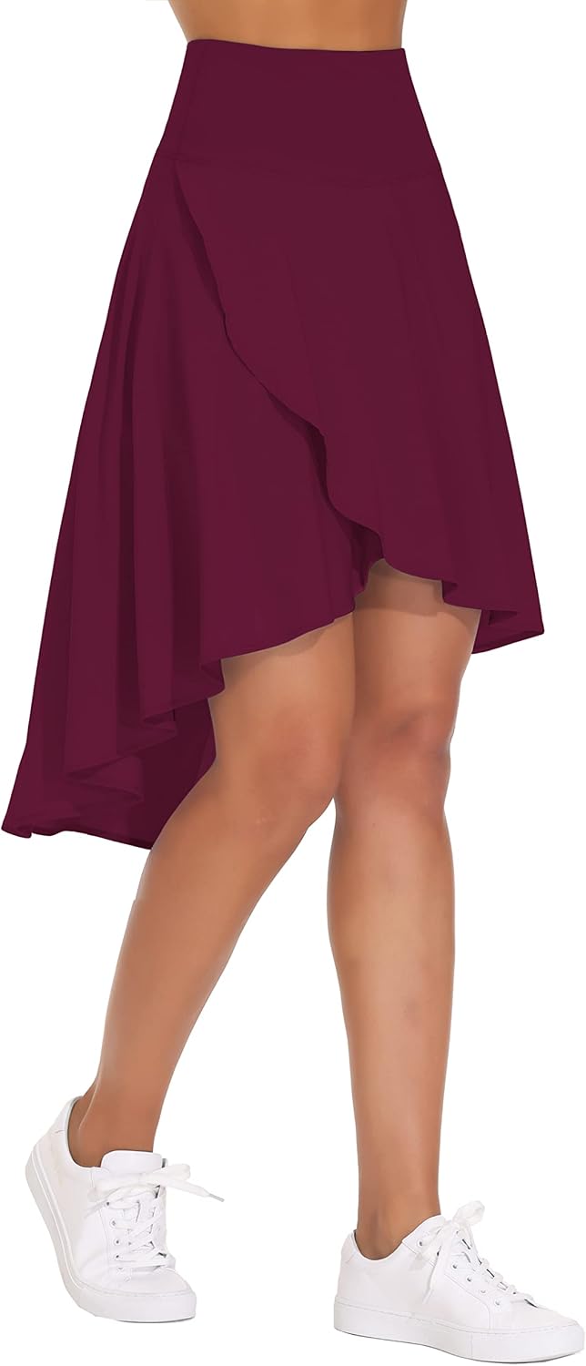 Detalle de THE GYM PEOPLE Hosenrock Damen Ruffle Wickelrock asymmetrische Skort mit hoher Taille und Taschen