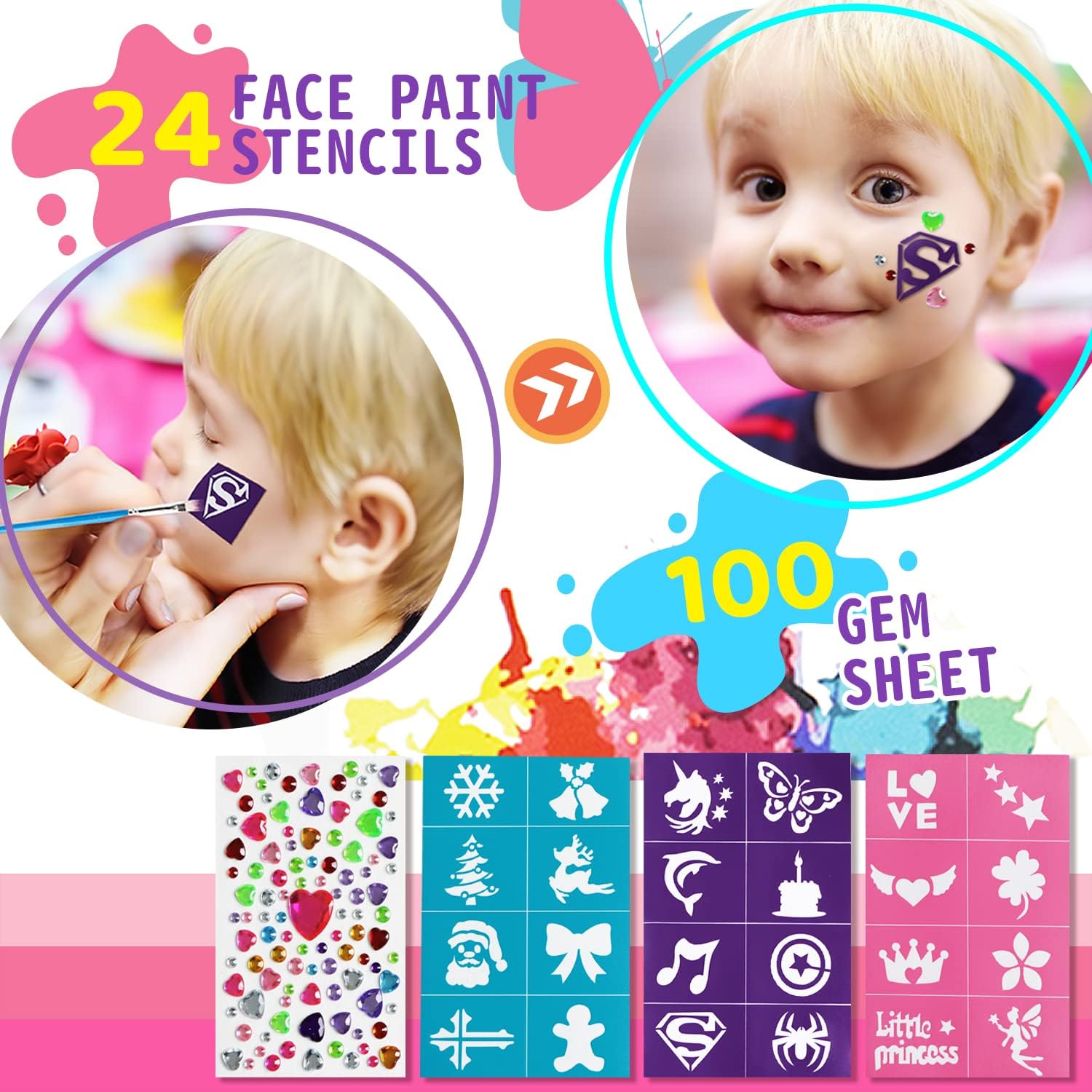 Detalle de Face Paint Kit for Kids: 14-Color Washable Palette, Non-Toxic