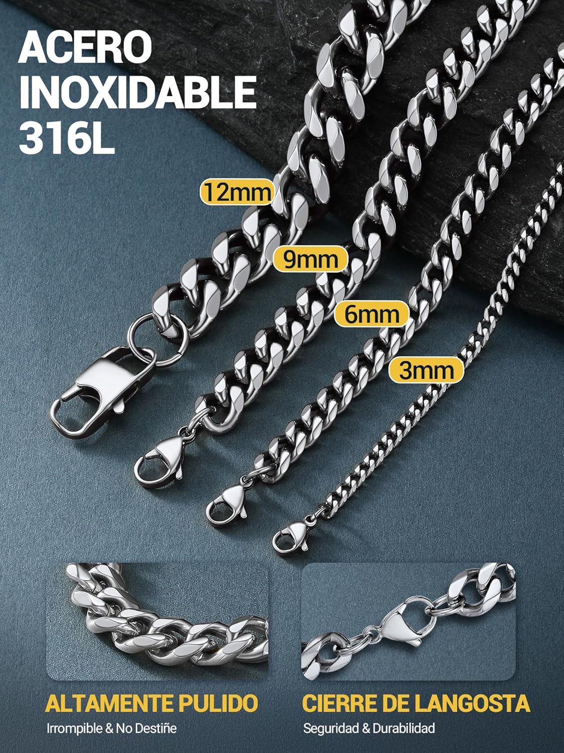 Thumbnail 5 de PROSTEEL 3mm 51cm Collar Cubano plata