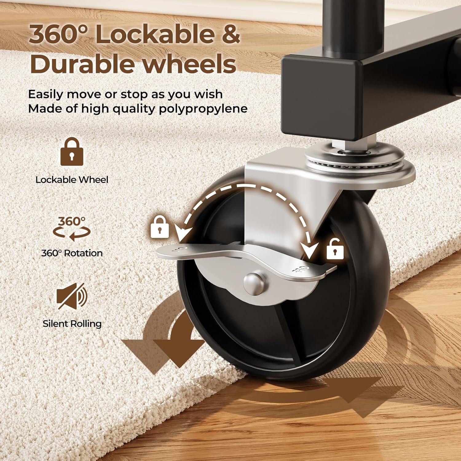 Thumbnail 3 de HYSEYY Double Rod Clothes Rail with Lockable Wheels – 160H x 113W x 42D cm, Black
