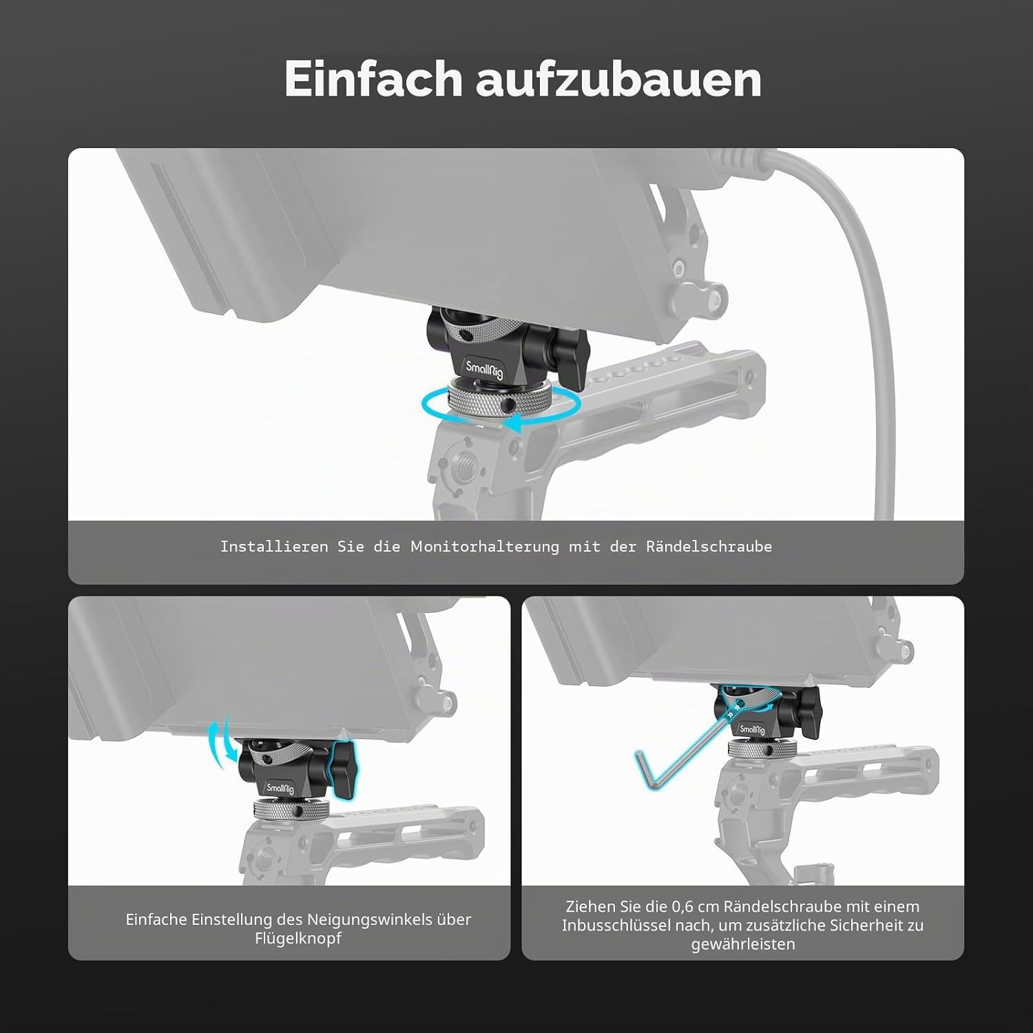 Detalle 2 de SMALLRIG 2905B Kamera-Monitorhalter mit Cold-Shoe-Adapter, 360° drehbar & 180° neigbar