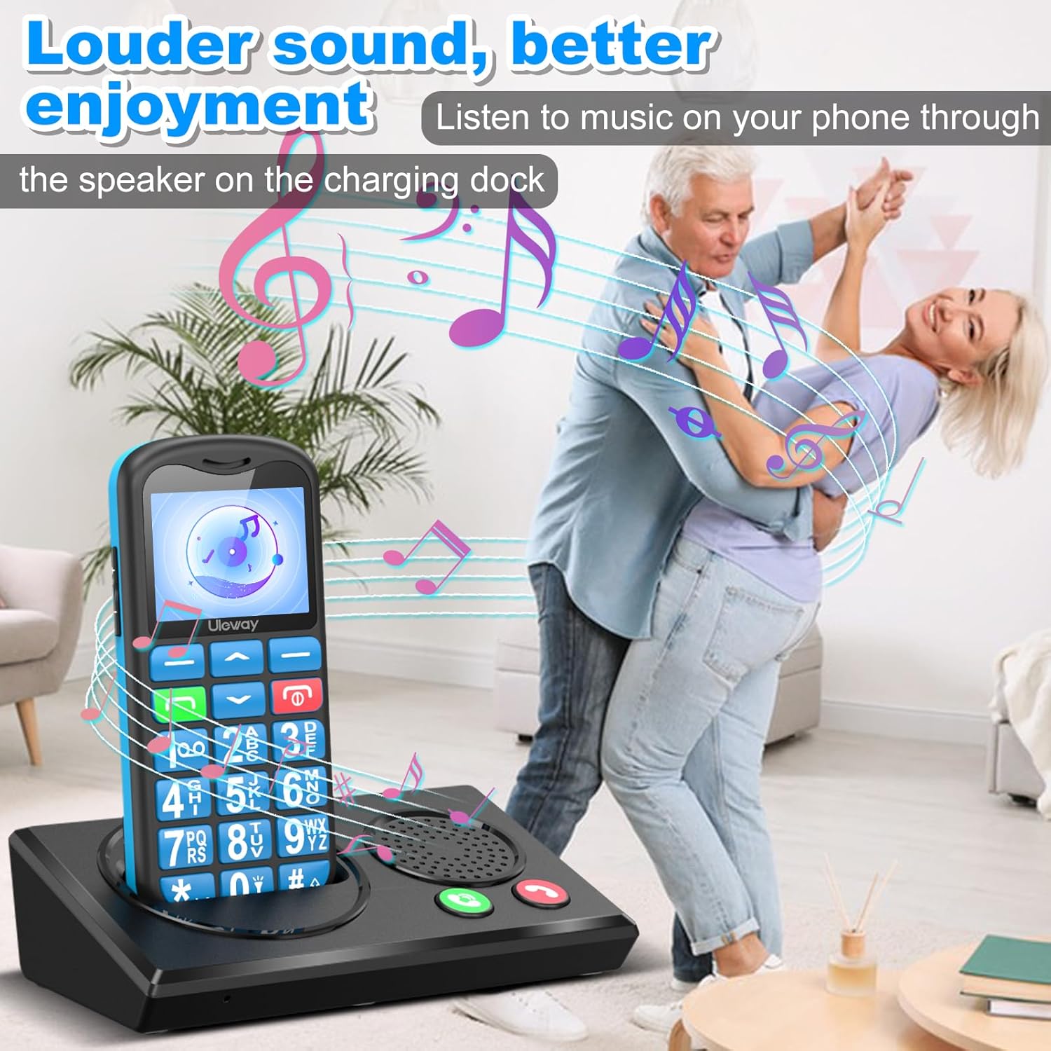 Thumbnail 6 de uleway 4G Senior Mobile Phone Unlocked with Bluetooth Charging Dock — Big Button Simple Phone for Elderly (Blue)