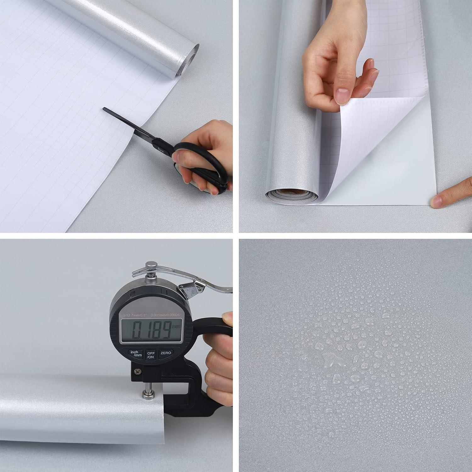 Thumbnail 1 de Hode Papier Adhesif Gris Brillant 40x300 cm – Revêtement vinyle autocollant imperméable pour meubles et murs