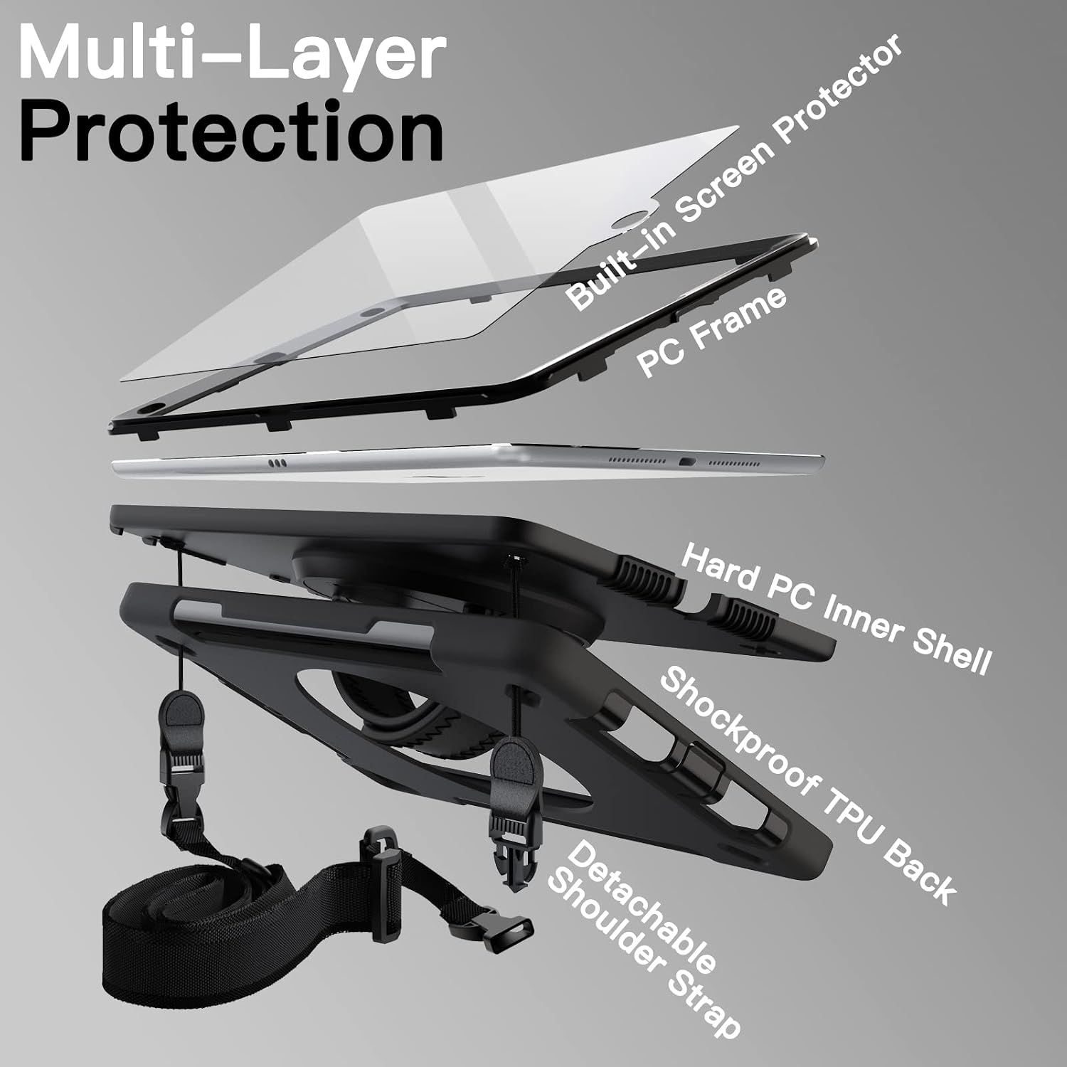 Detalle de JETech Robust fodral för iPad 10,2 tum, med skärmskydd och roterbart stativ