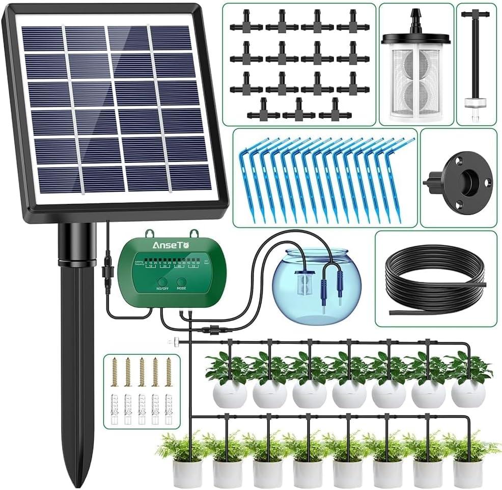 AnseTo kit irrigazione automatica a goccia con energia solare e 12 modalità