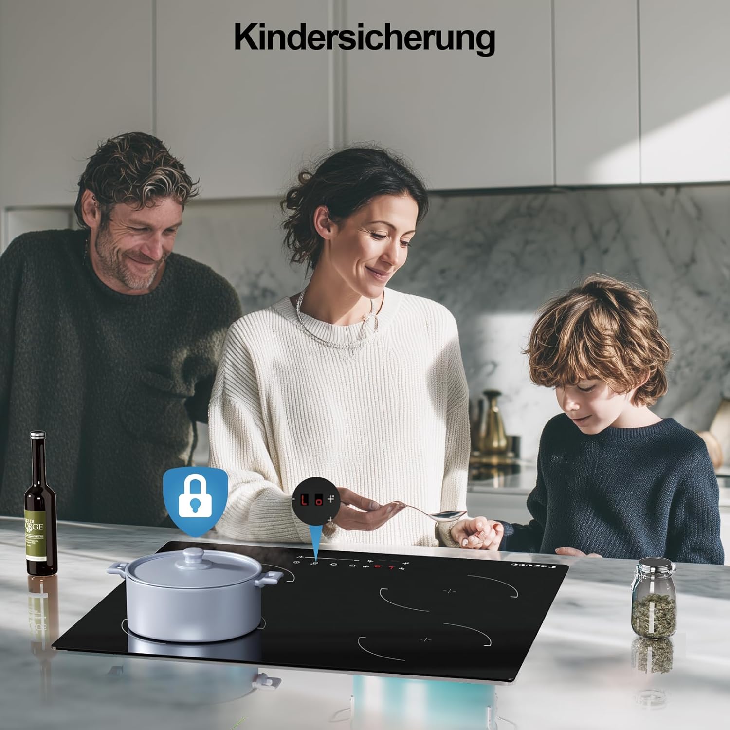 Detalle 2 de Cazooo 60 cm Induktionskochfeld mit 4 Zonen, 7000W – Touch-Steuerung, Boost, Timer & Kindersicherung