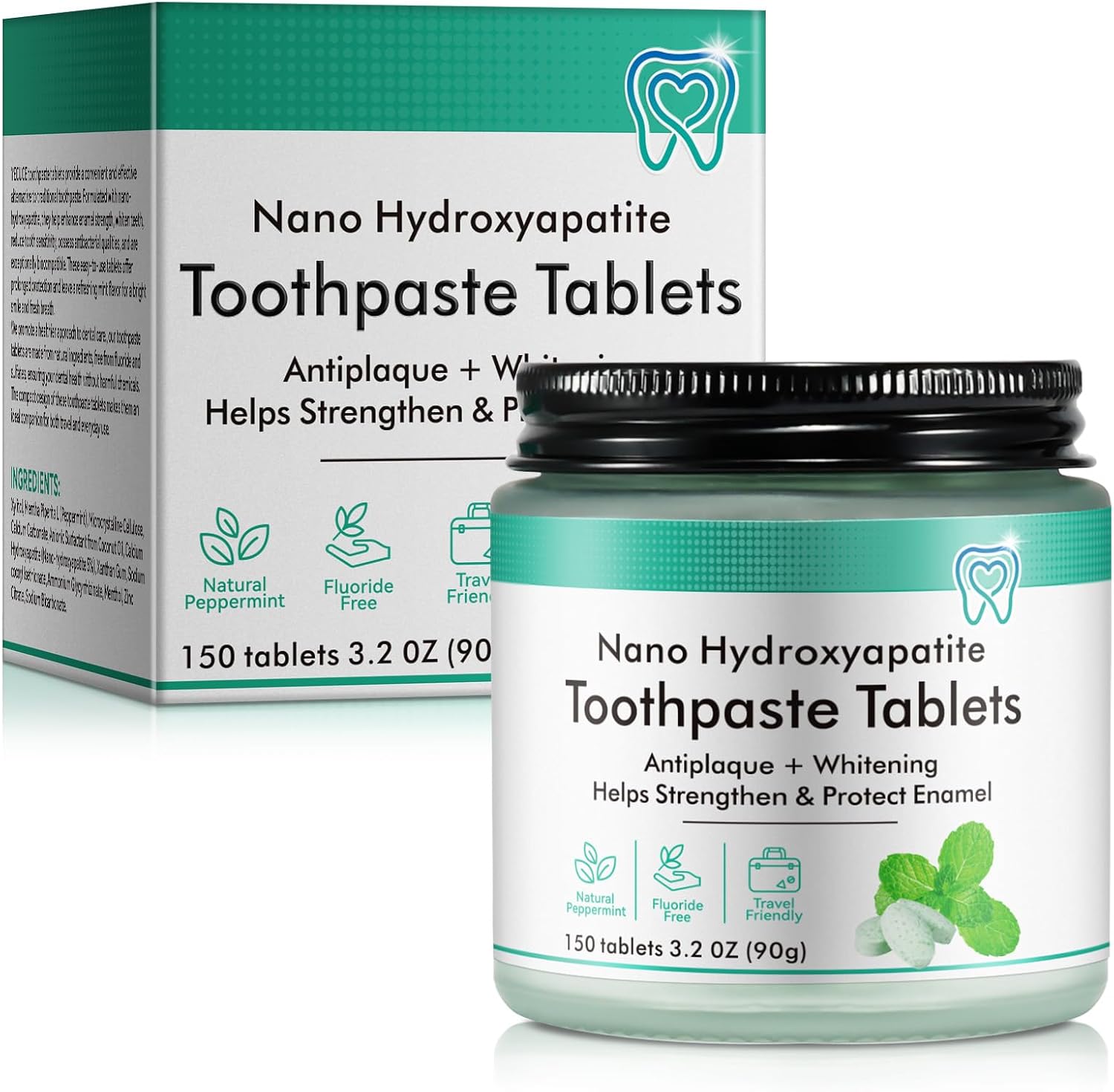 Detalle de YEMFGQOE Chewable Toothpaste Tablets, 150 Count, Peppermint with Nano-Hydroxyapatite
