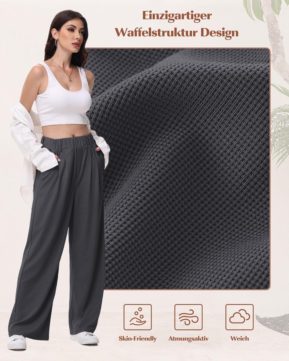 Thumbnail 3 de HMIYA Weite Hose Damen – Palazzo mit elastischer Taille, locker fallend und atmungsaktiv