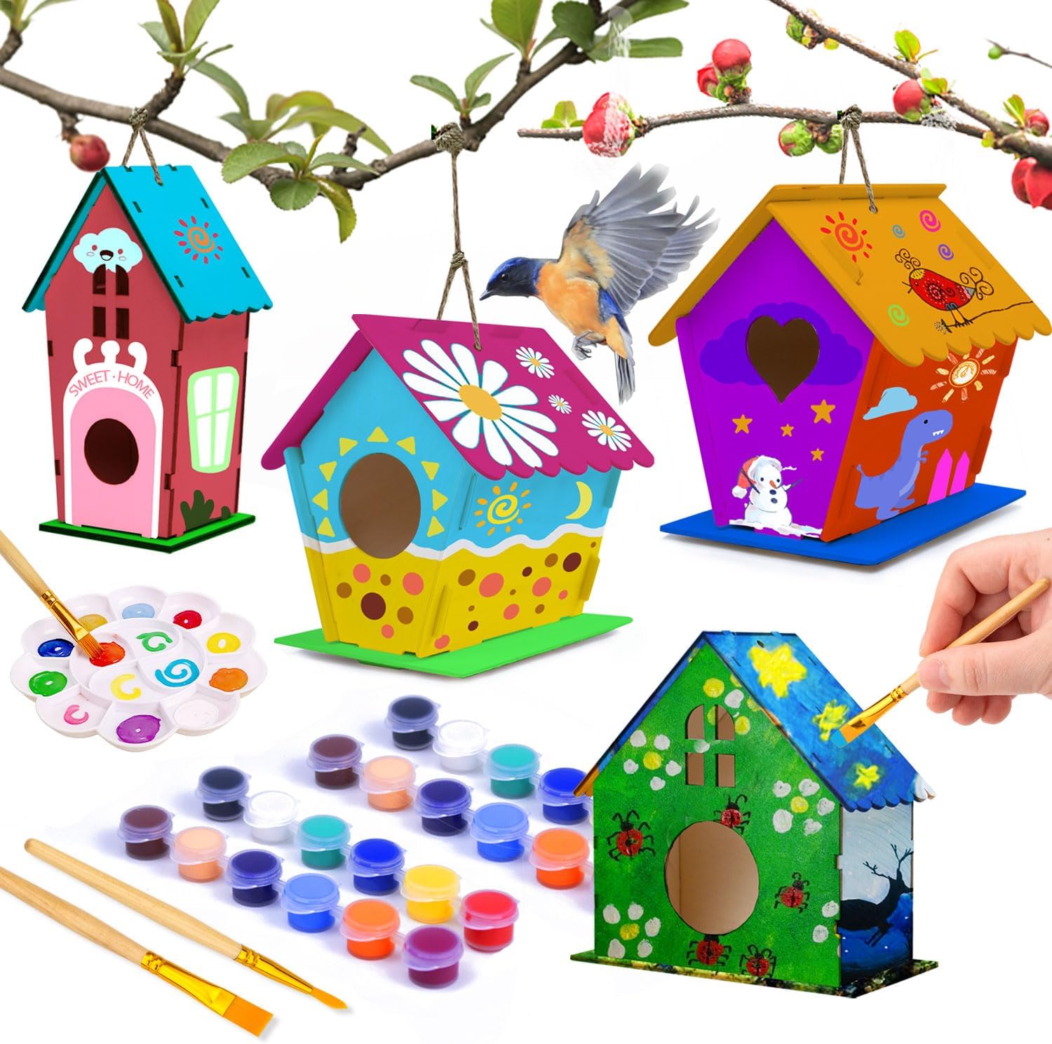 Detalle de hapray 4 Pack DIY Bird House Kit birdhouse craft 🎨