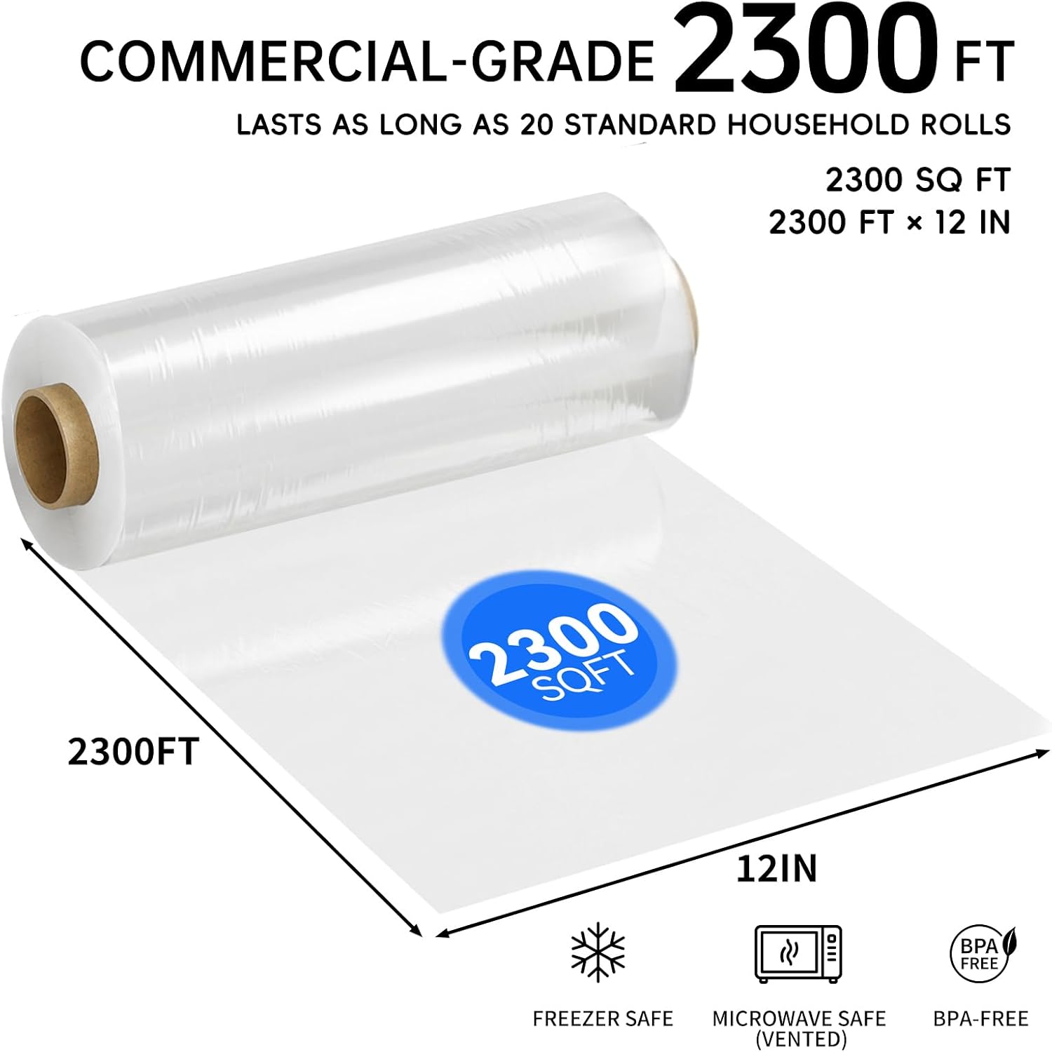 Detalle de 12" x 2300 SqFt Plastic Wrap with Slide Cutter — Commercial-Size Cling Wrap for Home or Kitchen