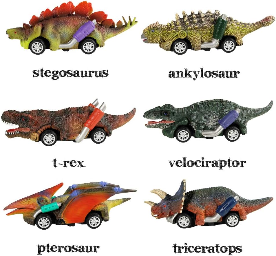 Detalle de DINOBROS 6-Pack Dinosaur Pull Back Cars: Fun Dino Roadsters for Toddlers and Kids