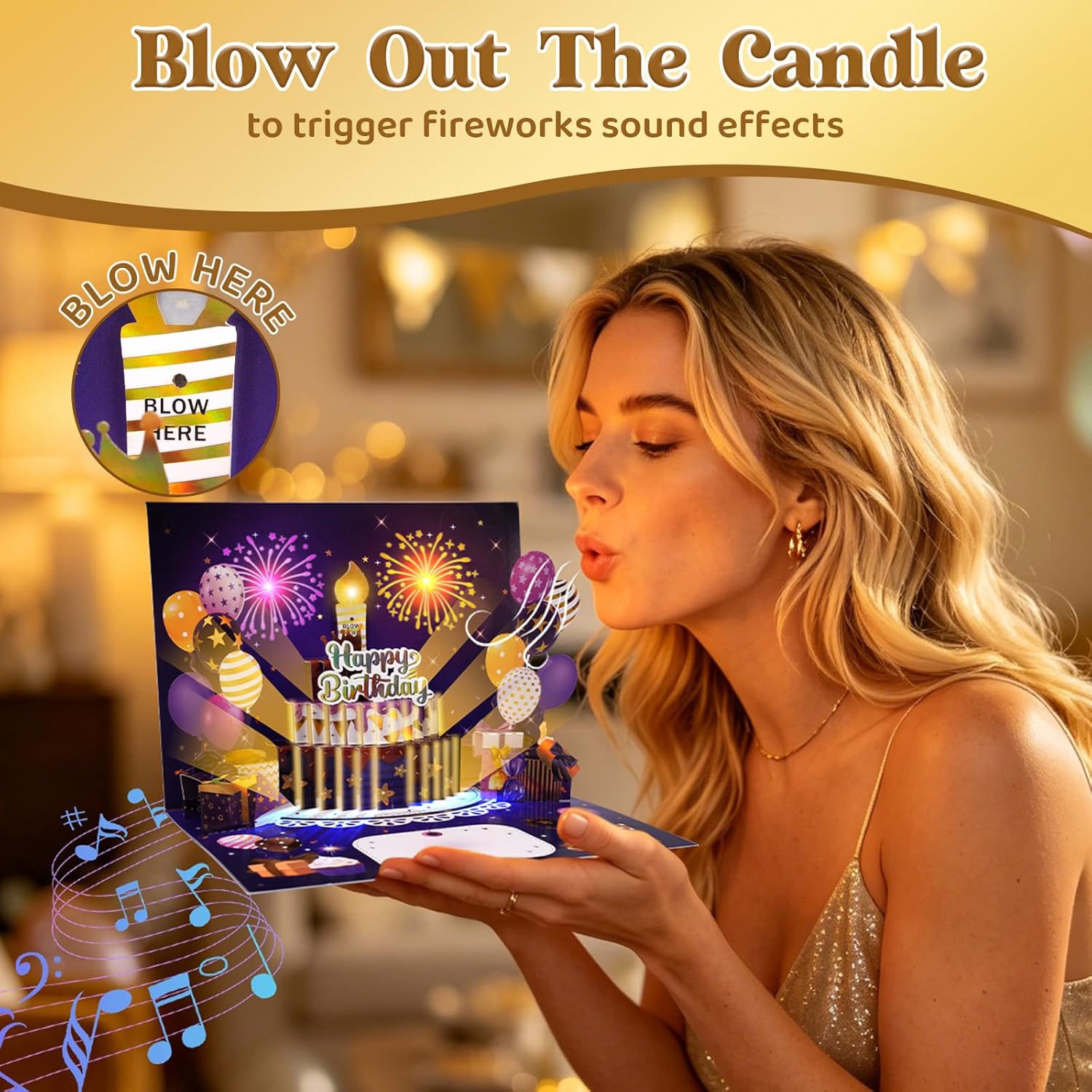 Thumbnail 2 de Pop Up Kuchen Geburtstagskarten mit Musik und Feuerwerk Licht – 3D-Karte für besondere Grüße