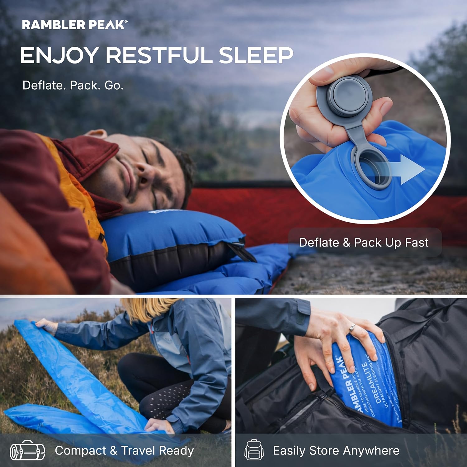 Thumbnail 6 de RAMBLER PEAK Inflatable Camping Mat with Pillow – Ultralight 190×58cm, 590g