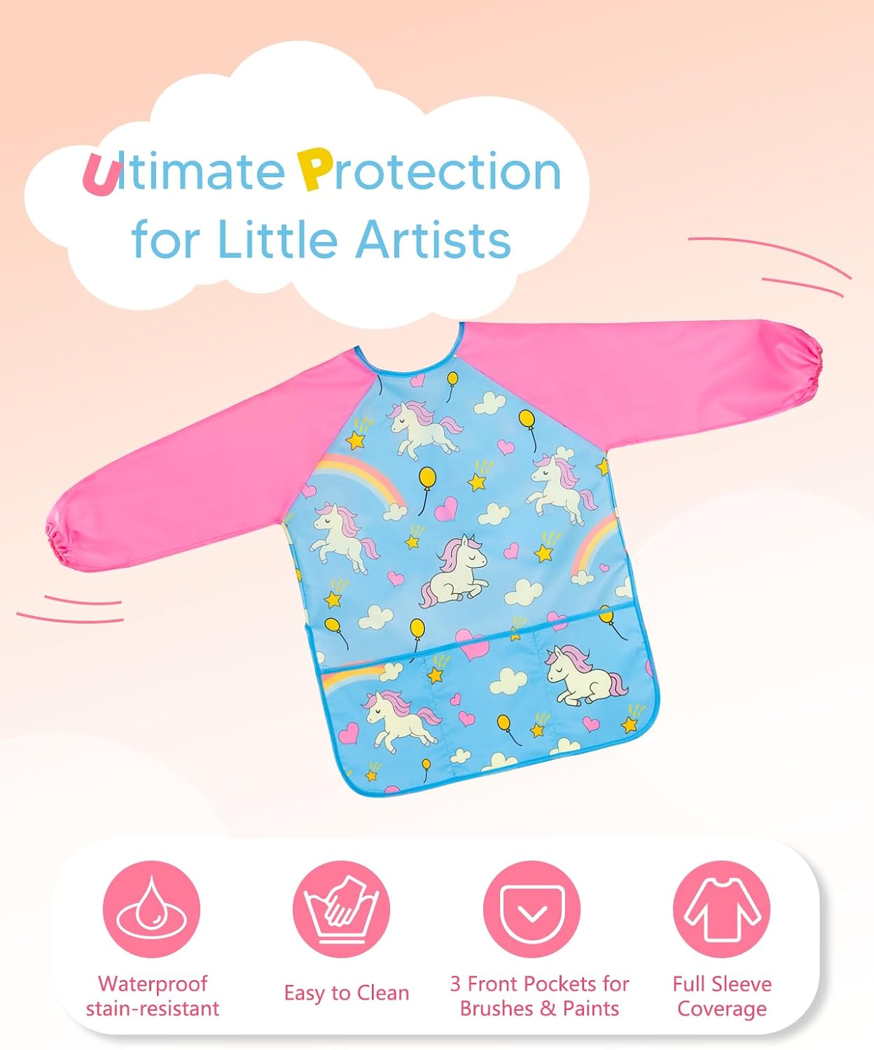 Detalle 2 de Oiomniv Kids Art Smock 2-Pack, Waterproof Long-Sleeve Aprons with 3 Pockets