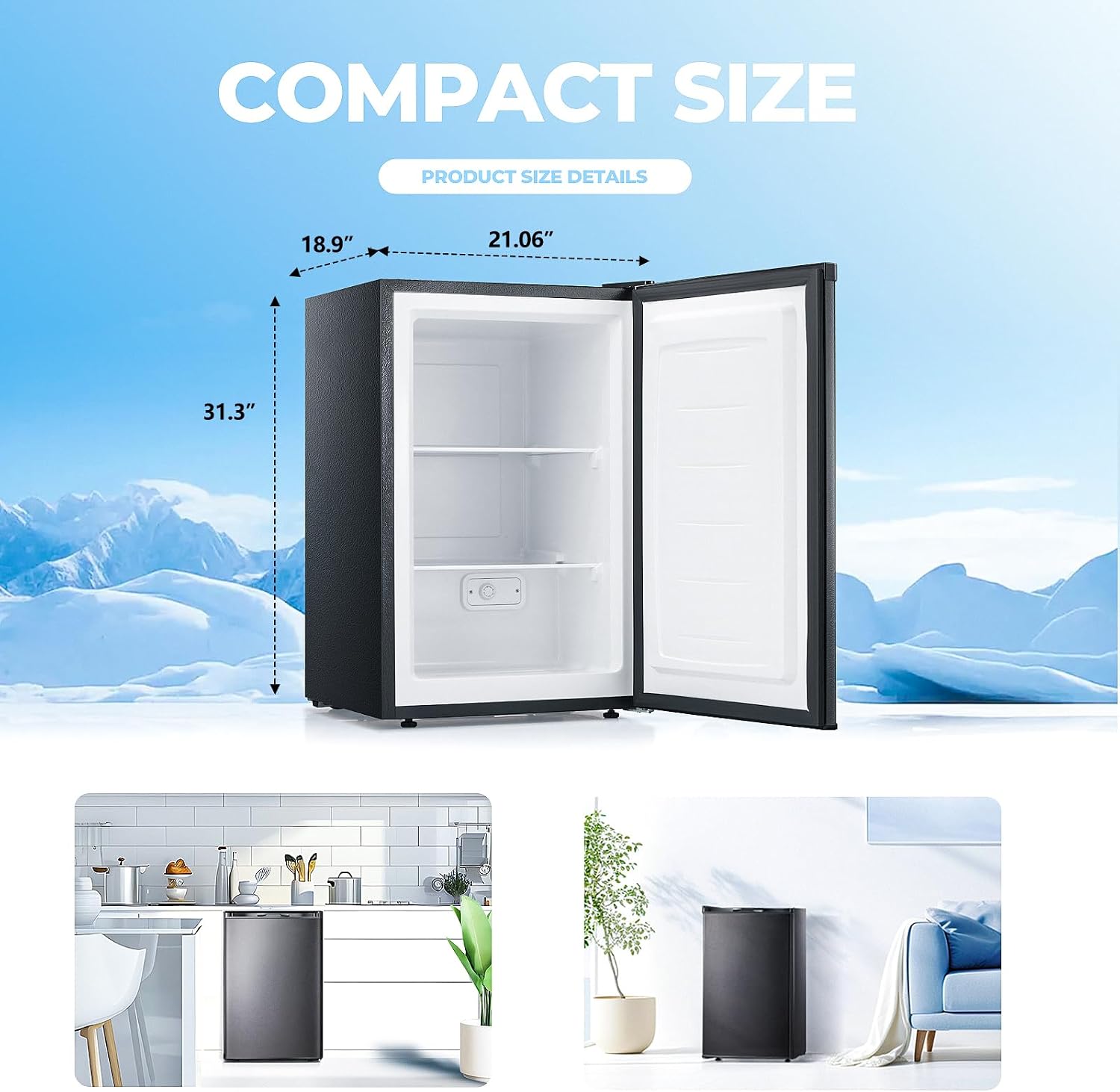 Detalle de Electactic EL-88B-S 3.0 Cu. Ft. Upright Freezer with Reversible Door