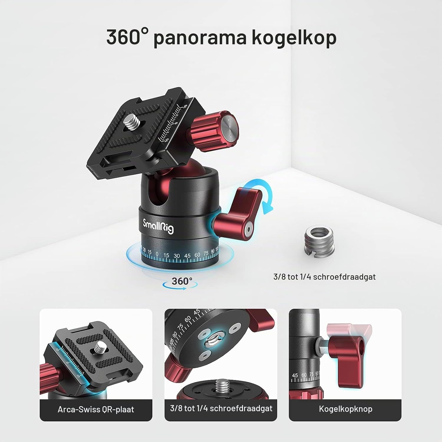 Detalle 2 de SMALLRIG 3034 mini-balhoofd van aluminium met 360°-rotatie en 1/4-inch aansluiting