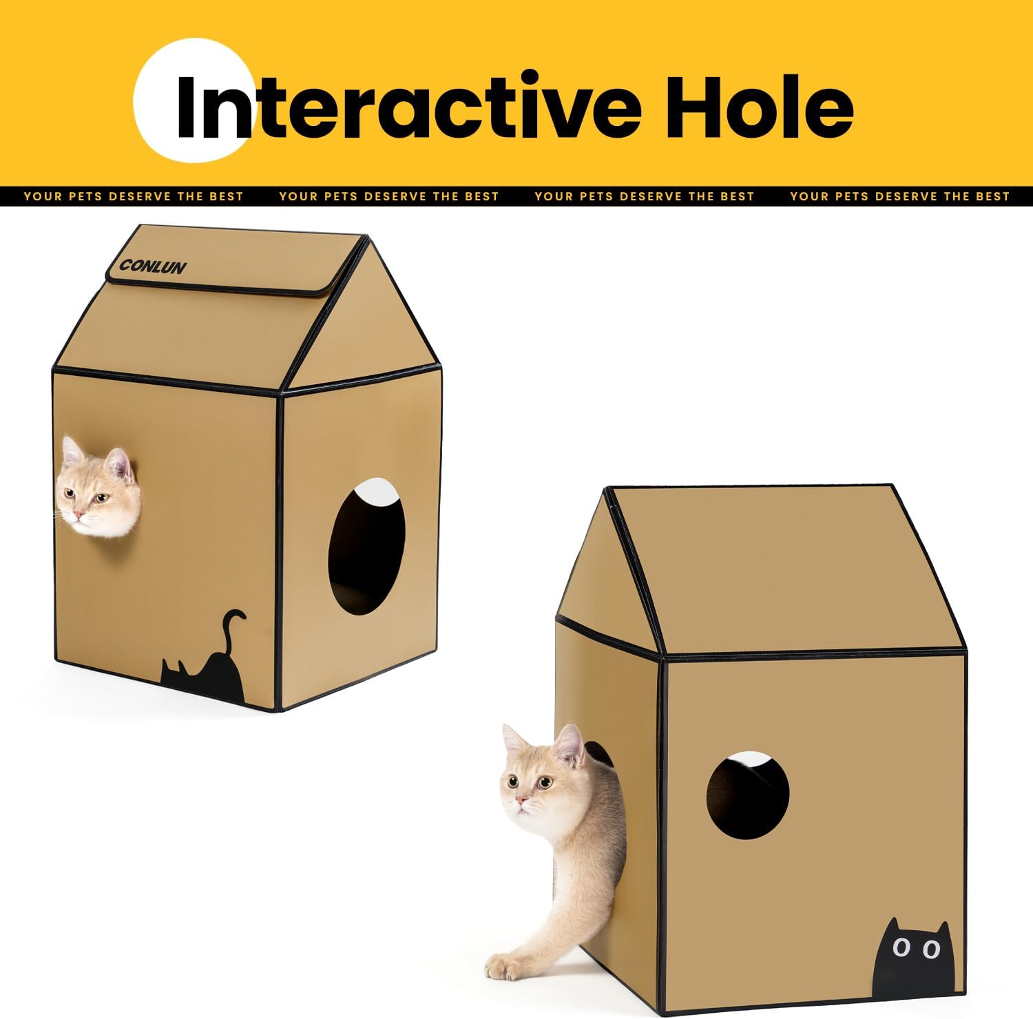 Detalle de 2-in-1 Cat House with Corrugated Scratching Board: Indoor Cave and Scratcher in 2 Sizes