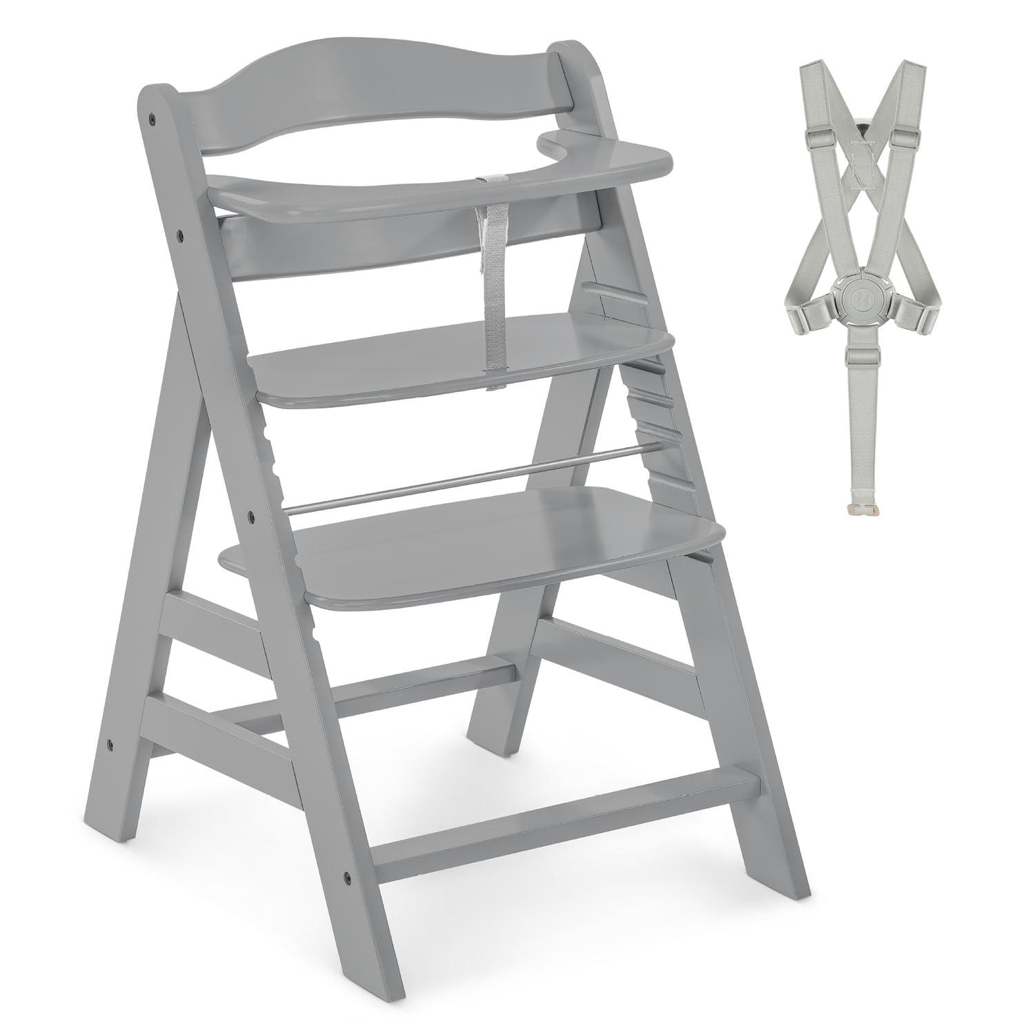 Detalle de hauck Alpha+ Grey – Mitwachsender Holzhochstuhl aus Buche, bis 90 kg, inkl. 5-Punkt-Gurt und Zubehör