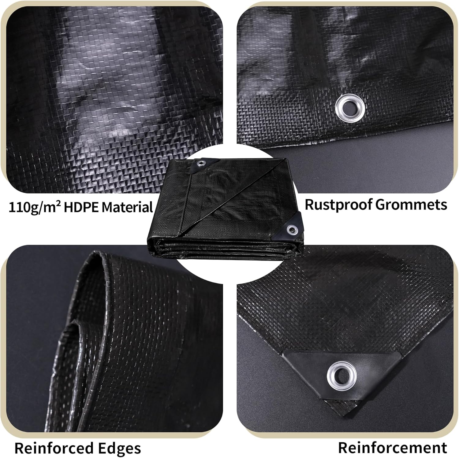 Thumbnail 2 de COVALL Tarpaulin 6m x 8m Black 110GSM Waterproof Groundsheet