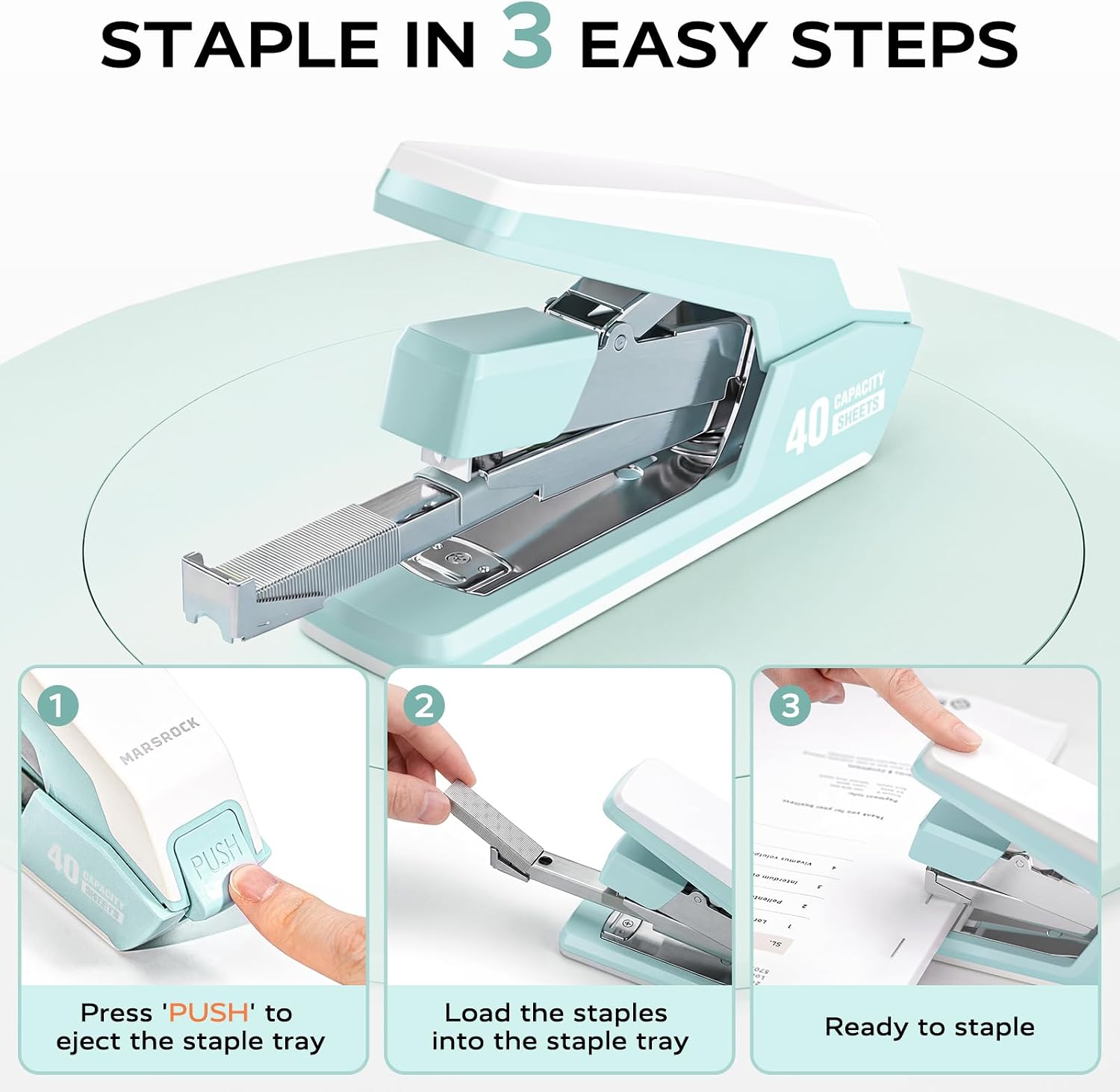 Thumbnail 3 de Marsrock Heavy-Duty Desk Stapler, Green, 40–50-Sheet Capacity