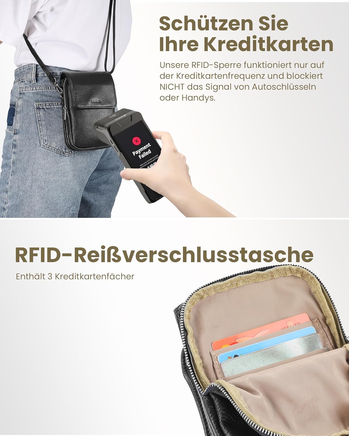 Detalle de befen Echtleder Handytasche zum Unhängen Damen mit RFID-Blockierung – Klein, flexibel und sicher