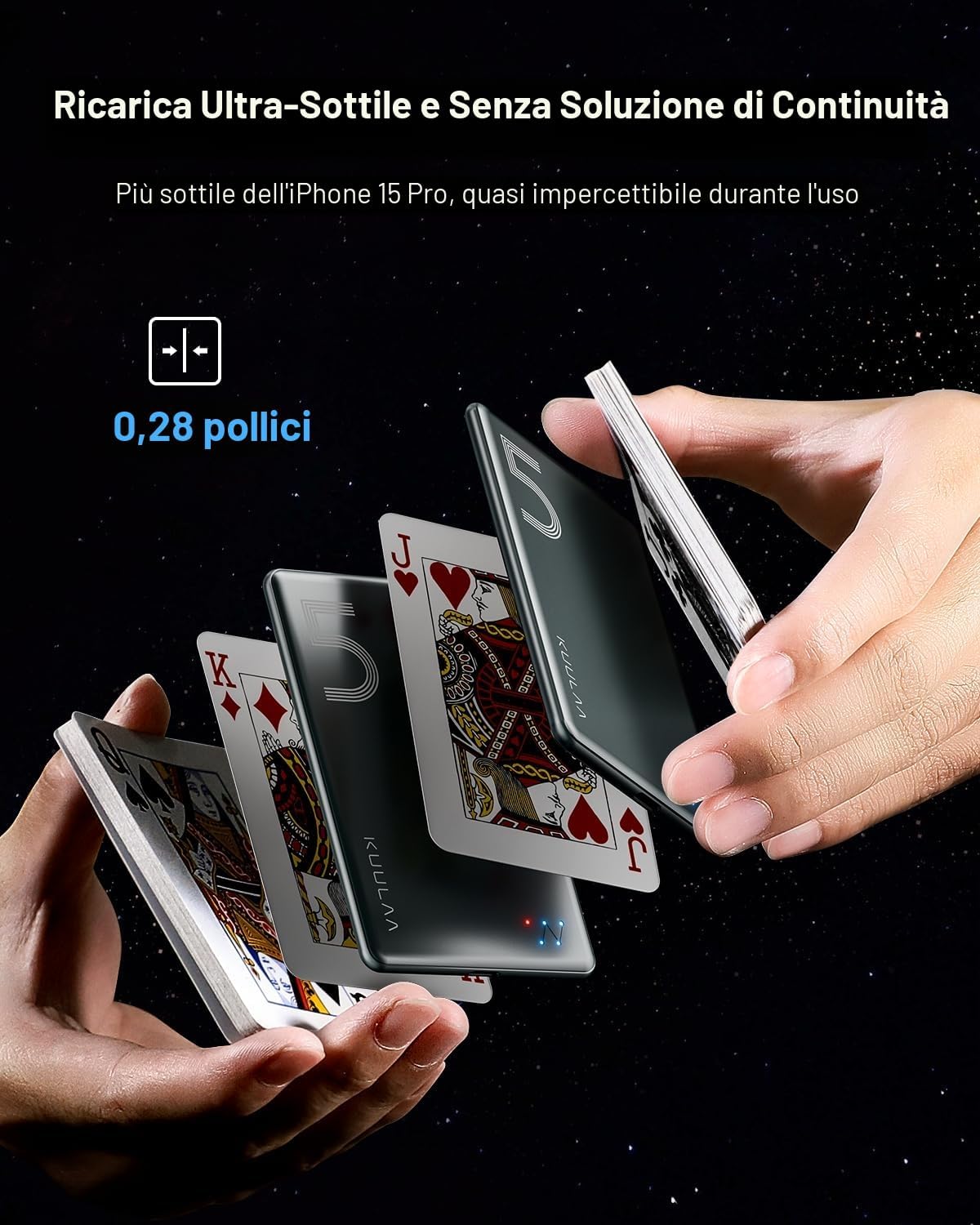 Detalle de Kuulaa Power Bank Ultra Slim MagSafe 5000 mAh: ricarica magnetica veloce e stile minimale per iPhone