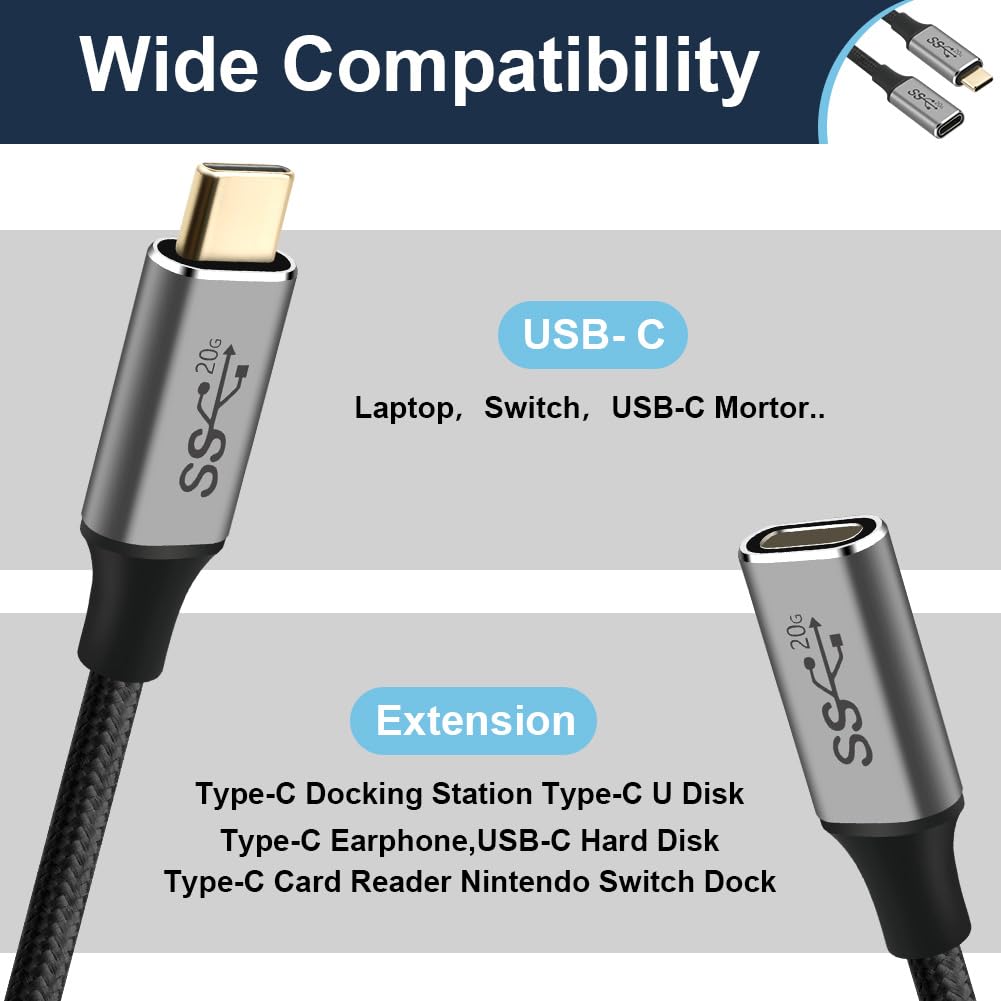 Detalle 2 de AXFEE USB-C Extension Cable 2m: 20Gbps, 100W, 4K@60Hz, Type-C Male to Female