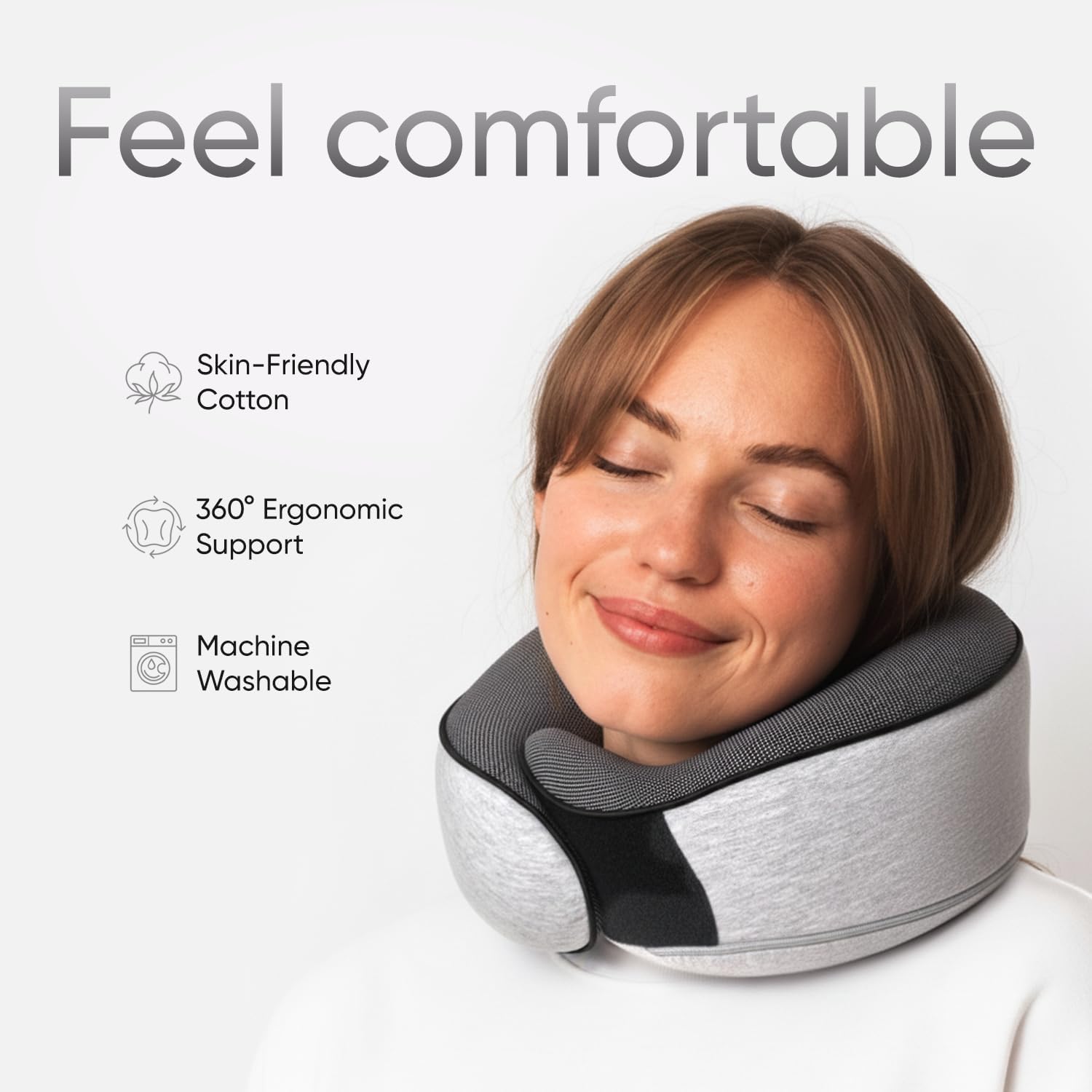 Detalle 2 de Proglobe Travel Pillow Set: Memory Foam Neck Pillow with Eye Mask, Earplugs & Mesh Bag (Grey)