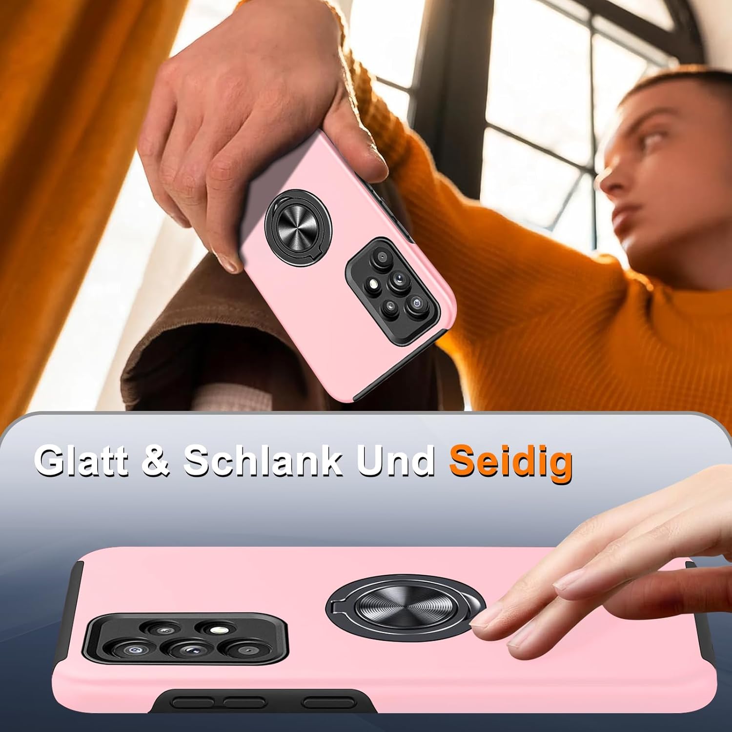 Thumbnail 5 de Vaki Handyhülle für Samsung Galaxy A53 5G mit 360° Magnet-Ringständer & Displayschutzfolie (Rosa)