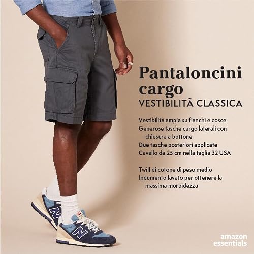 Detalle 2 de Amazon Essentials Pantaloncini Cargo Vestibilità Classica da 25 cm con Tasche Uomo, Nero, 32W