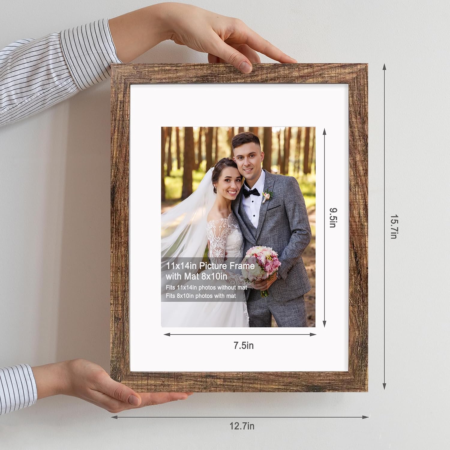 Detalle de Hongkee 11x14 Picture Frame Set of 2 (Real Glass, Rustic Brown) for Wall Display