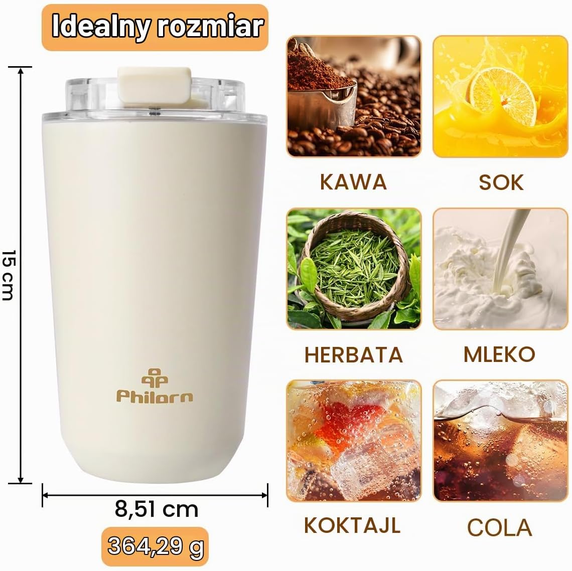 Detalle 2 de Philorn 92CM-I380-2WP – kubek termiczny 380 ml ze stali nierdzewnej