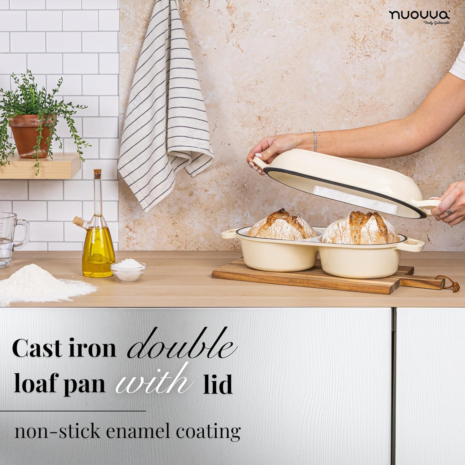Thumbnail 6 de Nuovva Dutch Oven for Sourdough Bread Baking: Enamelled Cast Iron Double Loaf Pot (16.5 cm each), Cream