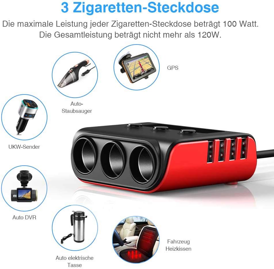 Thumbnail 4 de SONRU Auto Ladegerät Adapter 3 Fach KFZ USB
