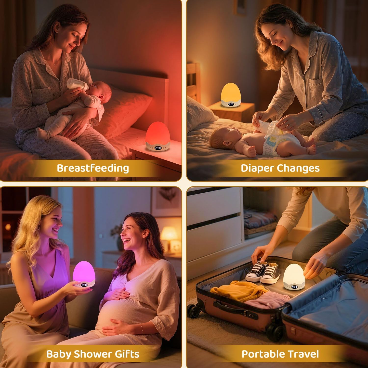 Detalle de PIKOY Egg Light Baby Night Light with Clock, 10 Colours & 10 Brightness Levels