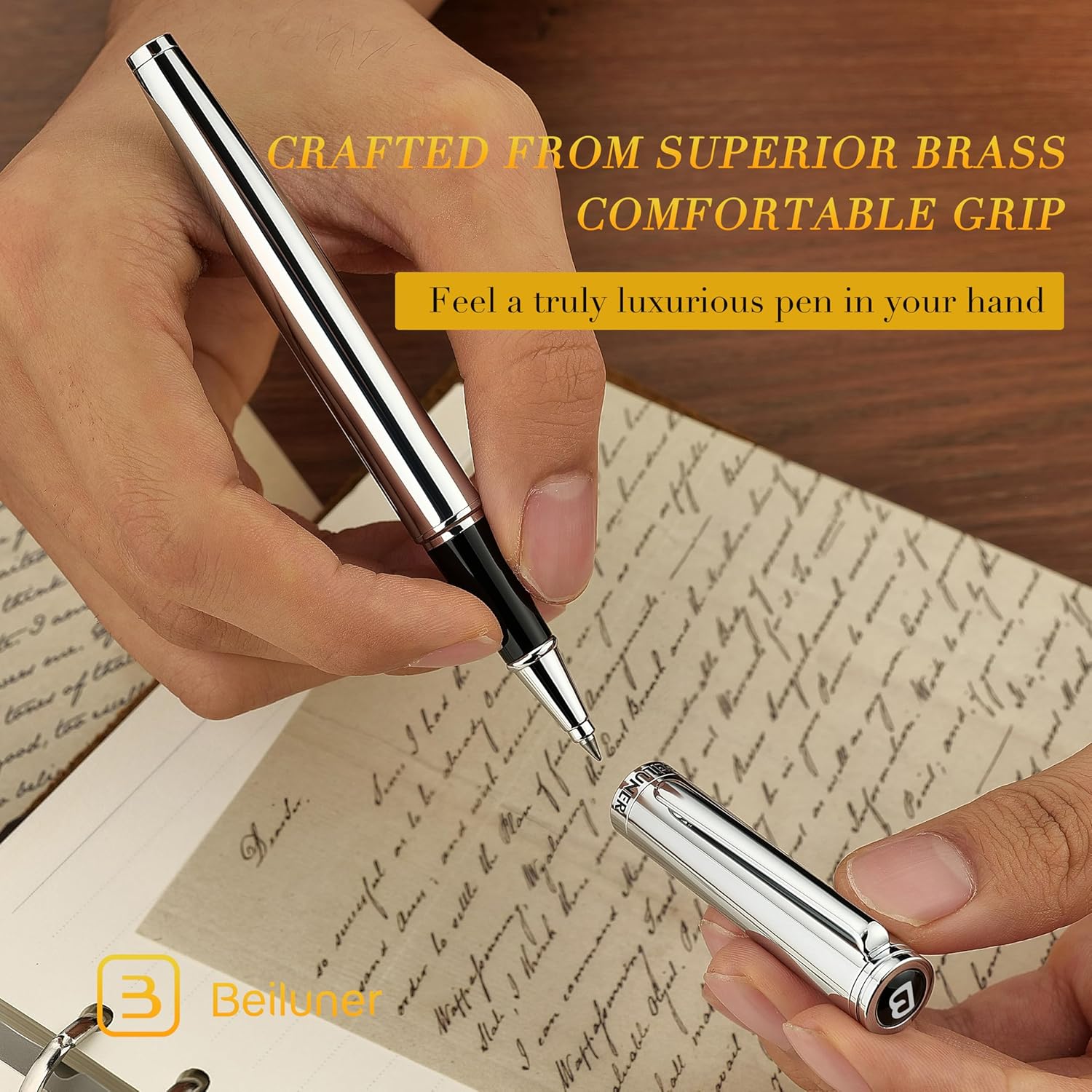 Thumbnail 4 de BEILUNER Penna Rollerball di Lusso – Finiture Oro 24K, Refill Schneider 850, Set Regalo