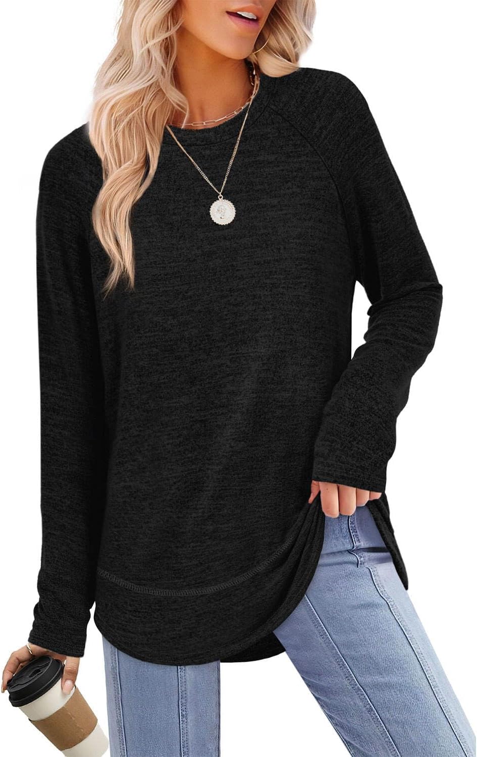Thumbnail 6 de Aokosor Ladies Long Sleeve Tunic Top with Curved Hem